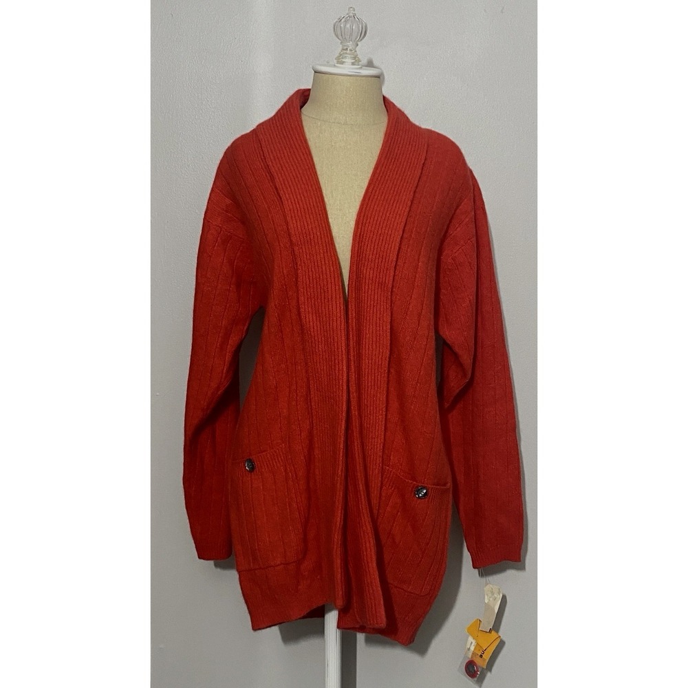 Vintage NWT Liz Claiborne Cardigan Size Medium Red Lambswool Angora Very Soft